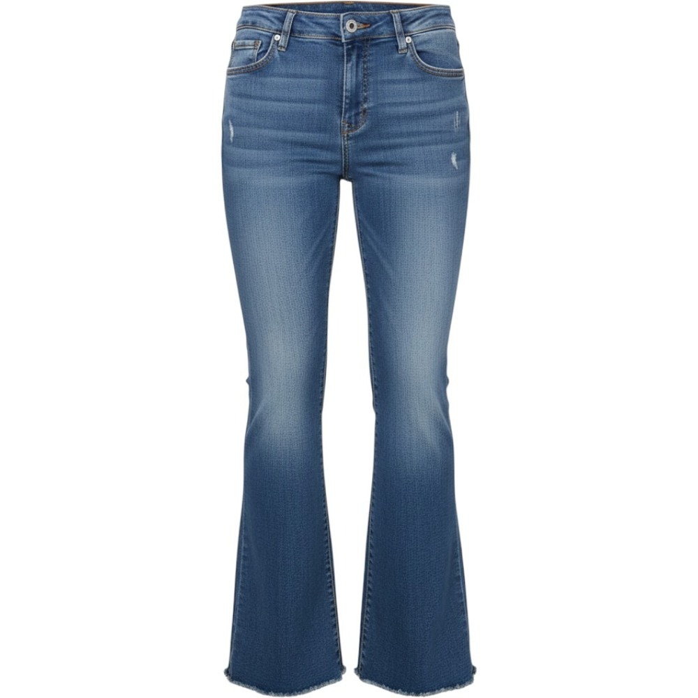 Democracy Ab Solution Flare Jeans Womens 12 Medium Wash Distressed Raw Hem Blue
